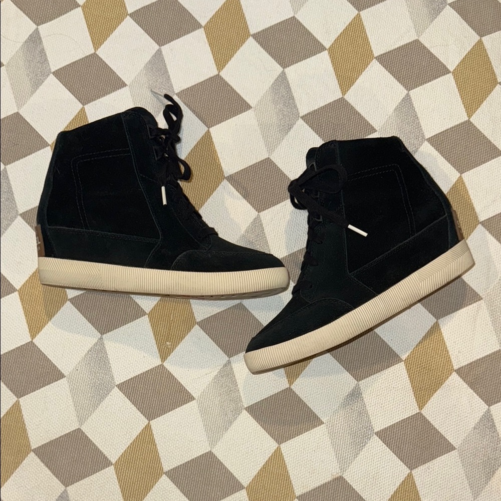 Sorel Black Lace-up Wedges